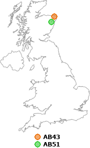 map showing distance between AB43 and AB51