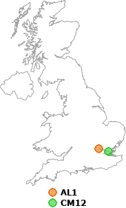 map showing distance between AL1 and CM12