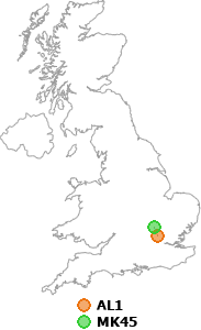 map showing distance between AL1 and MK45