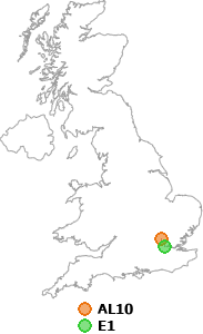 map showing distance between AL10 and E1