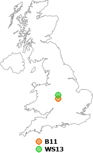 map showing distance between B11 and WS13