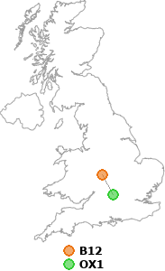 map showing distance between B12 and OX1