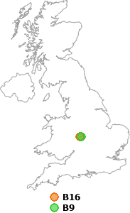 map showing distance between B16 and B9