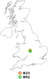 map showing distance between B23 and B92