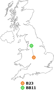 map showing distance between B23 and BB11