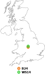 map showing distance between B24 and WS14