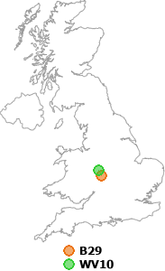 map showing distance between B29 and WV10