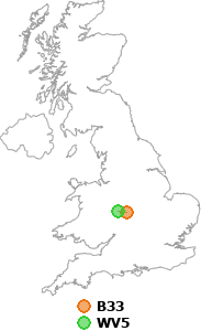 map showing distance between B33 and WV5