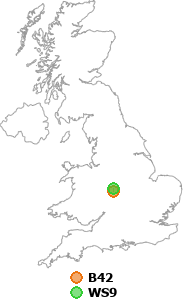 map showing distance between B42 and WS9