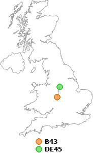 map showing distance between B43 and DE45