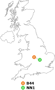 map showing distance between B44 and NN1