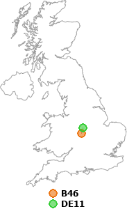 map showing distance between B46 and DE11