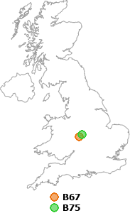 map showing distance between B67 and B75