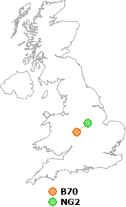 map showing distance between B70 and NG2