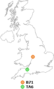 map showing distance between B71 and TA6