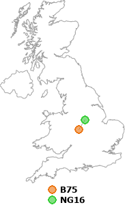 map showing distance between B75 and NG16