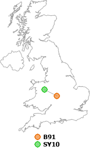 map showing distance between B91 and SY10