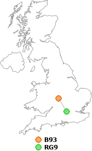 map showing distance between B93 and RG9