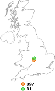 map showing distance between B97 and B1