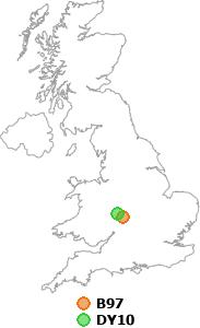 map showing distance between B97 and DY10