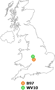 map showing distance between B97 and WV10