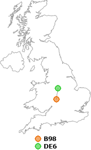 map showing distance between B98 and DE6