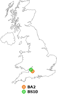 map showing distance between BA2 and BS10