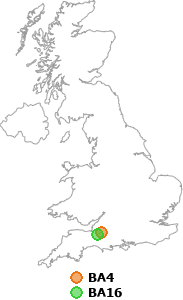 map showing distance between BA4 and BA16