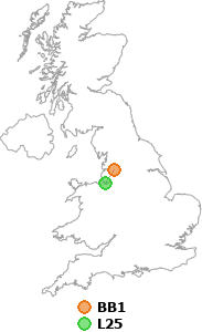 map showing distance between BB1 and L25