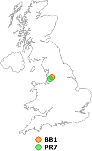 map showing distance between BB1 and PR7