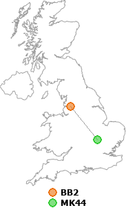 map showing distance between BB2 and MK44