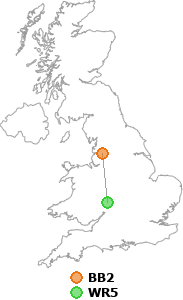 map showing distance between BB2 and WR5