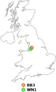 map showing distance between BB3 and WN1