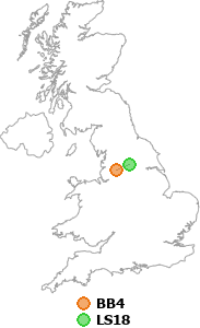 map showing distance between BB4 and LS18