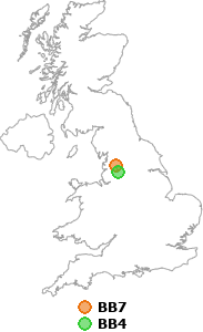 map showing distance between BB7 and BB4