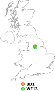 map showing distance between BD1 and WF13