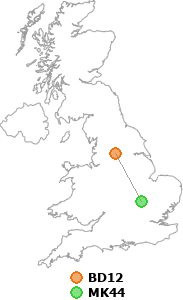 map showing distance between BD12 and MK44