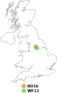 map showing distance between BD16 and WF12