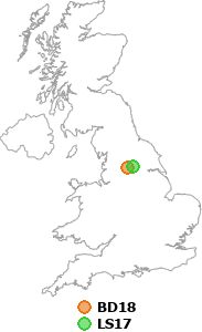 map showing distance between BD18 and LS17