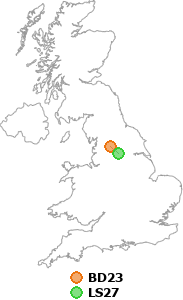 map showing distance between BD23 and LS27