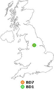 map showing distance between BD7 and BD1