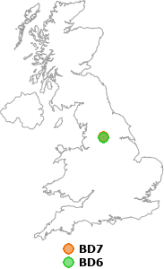 map showing distance between BD7 and BD6