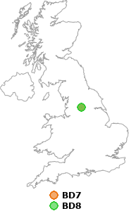 map showing distance between BD7 and BD8