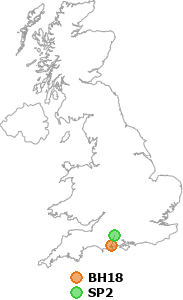 map showing distance between BH18 and SP2