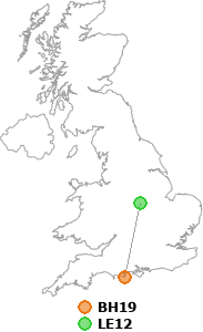 map showing distance between BH19 and LE12