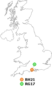 map showing distance between BH21 and RG17