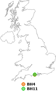 map showing distance between BH4 and BH11