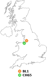 map showing distance between BL1 and CH65