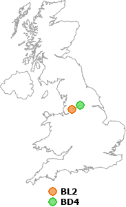 map showing distance between BL2 and BD4