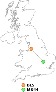 map showing distance between BL5 and MK44